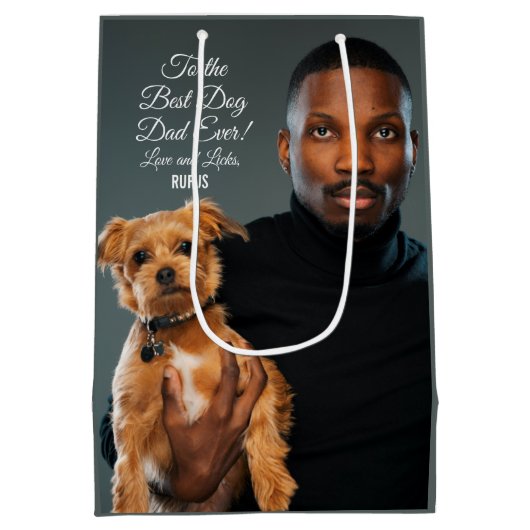 犬の最高のパパへのエバカスタムー写真 ミディアムペーパーバッグ (裏面)