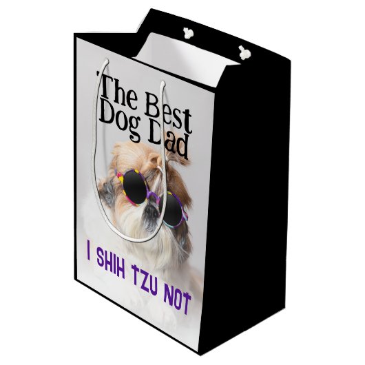 犬の最高のパパシーズー（犬）Tzu Not Faters Day ミディアムペーパーバッグ (裏面アングル)