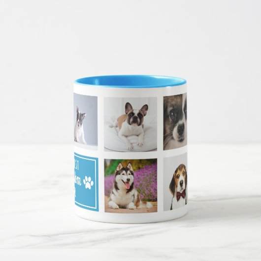 犬の最高の母が青いペットのコラージュ写真 マグカップ (中央)