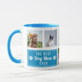 犬の最高の母が青いペットのコラージュ写真 マグカップ (左)