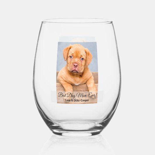犬の最高の母への写真とカスタム文字 ステムなしワイングラス (裏面)