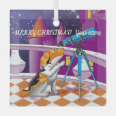 犬の望遠鏡 ガラスオーナメント (正面)