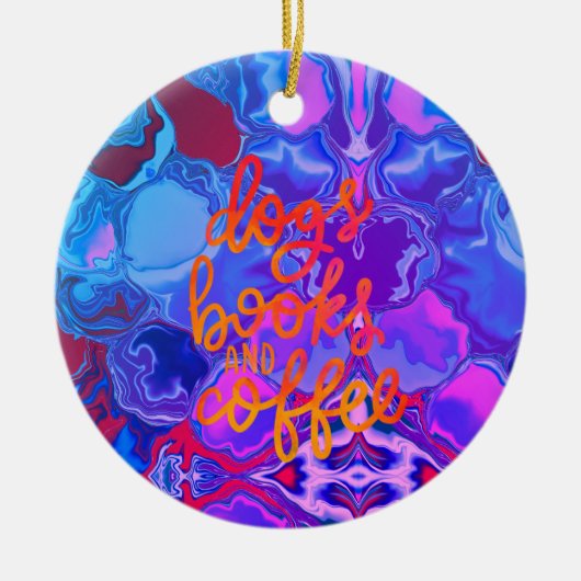 犬の本とコーヒー抽象芸術 セラミックオーナメント (正面)