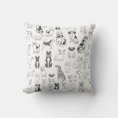 犬の枕 – 白黒の手描き犬 クッション (正面)