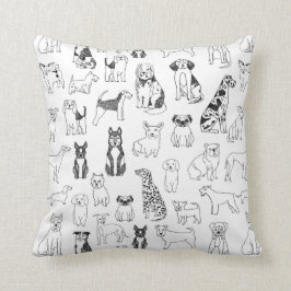 犬の枕 – 白黒の手描き犬 クッション