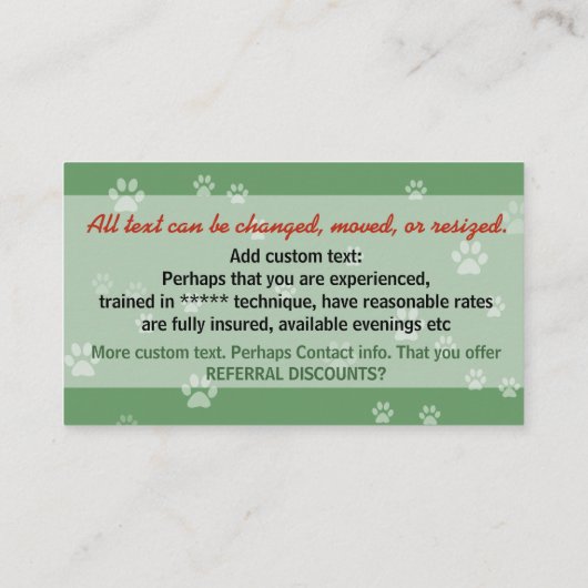 犬の歩くのドッグウォーカーの訓練の男性のカスタムな広告宣伝 名刺 (裏面)