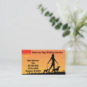 犬の歩くカード、2匹の犬の少女のシルエット 名刺 (スタンド正面)