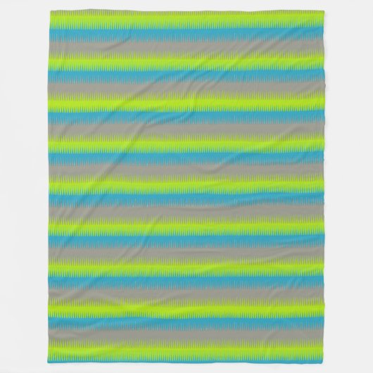 犬の歯ストライプの緑、灰色、ティール（緑がかった色）毛布 フリースブランケット (正面)