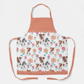 犬の母とベビー、花のパターンと縁ど エプロン (正面)