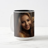 犬の母のウィフィーモダンブラックスクリプト白い女性 ツートーンマグカップ (正面左)