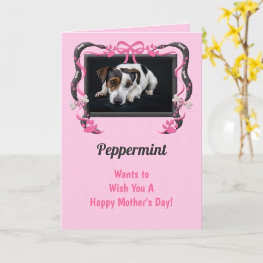 犬の母の日からピンク カード (黄色い花)