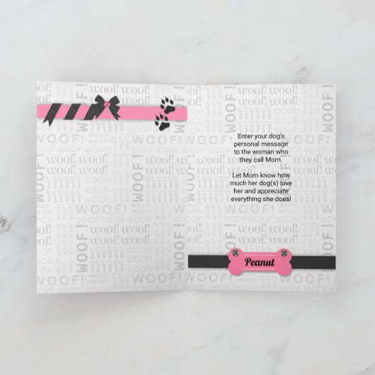 犬の母の日の写真からピンクと黒 カード (内部)
