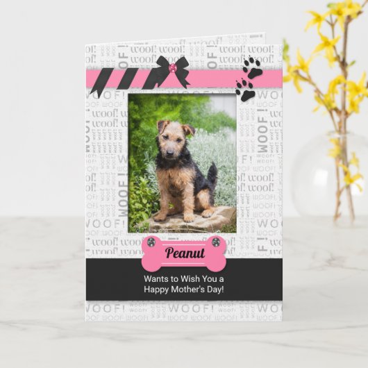 犬の母の日の写真からピンクと黒 カード (黄色い花)