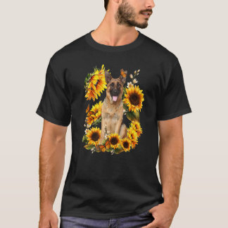 犬の母の日ひまわりドイツ羊飼いモ Tシャツ