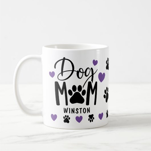 犬の母は紫色のハートパーソナライズされた写真 コーヒーマグカップ (左)