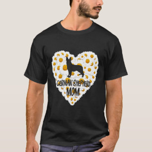 犬の母オンラブハートホワイトデイジー花ドイツS Tシャツ
