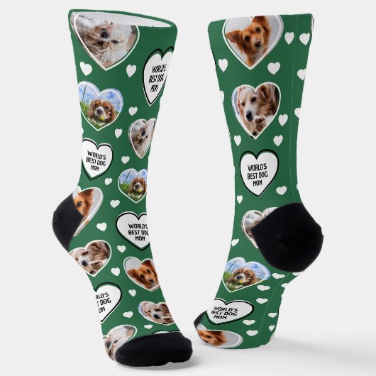 犬の母カスタム4ペット猫の犬のハート写真グリーン ソックス (傾斜あり)