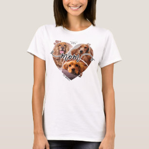 犬の母パーソナライズされたハート形3写真コラージュ Tシャツ