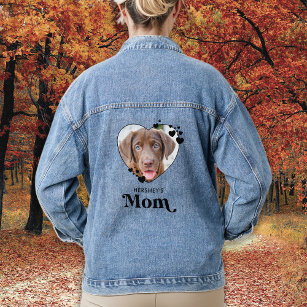 犬の母パーソナライズされたハート犬の恋人ペットの写真 デニムジャケット