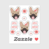 犬の母ブルドッグフランスの微笑む花ピンク シール (シート)