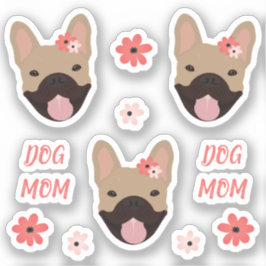 犬の母ブルドッグフランスの微笑む花ピンク シール