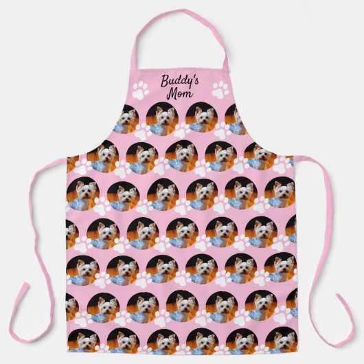 犬の母ペットの写真パターン名ピンクwポープリント エプロン (正面)