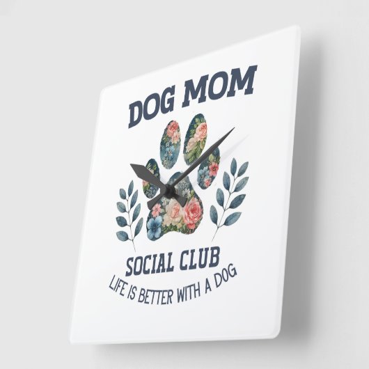 犬の母ポーフローラ スクエア壁時計 (傾斜)