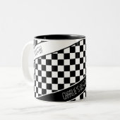 犬の母市松模様に水色ブラックパグカスタム ツートーンマグカップ (正面左)