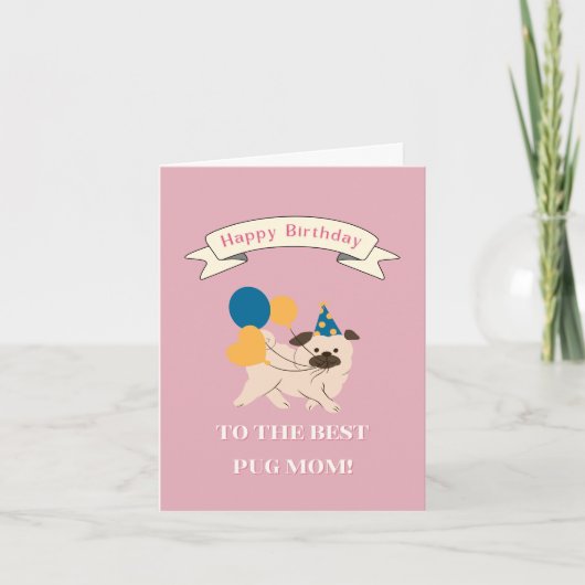 犬の母最高のにハッピーバースデー!笑顔のパグ サンキューカード (正面)
