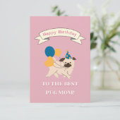 犬の母最高のにハッピーバースデー!笑顔のパグ サンキューカード (スタンド正面)