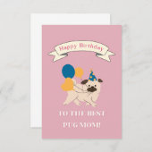 犬の母最高のにハッピーバースデー!笑顔のパグ サンキューカード (正面/裏面)