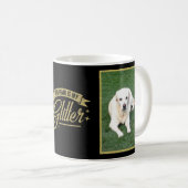 犬の毛は私のグリッターのフェイクな金ゴールドの黒の写真です コーヒーマグカップ (正面右)