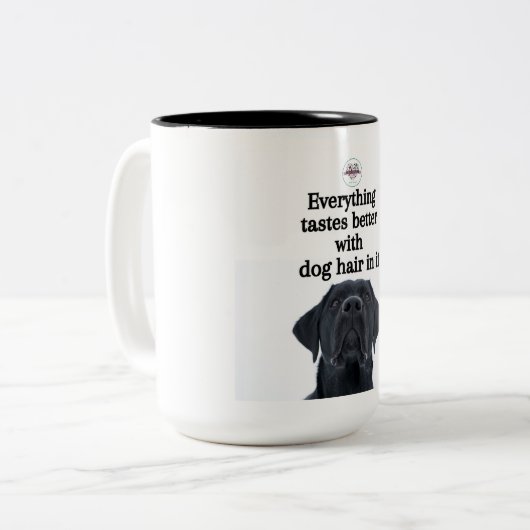 犬の毛を被ると何でも美味しい ツートーンマグカップ (正面左)