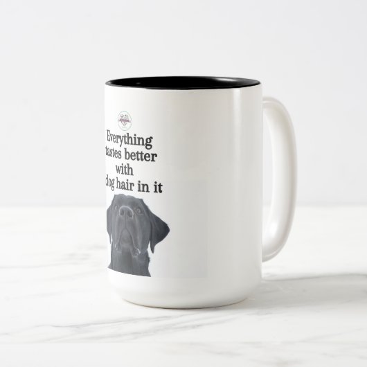 犬の毛を被ると何でも美味しい ツートーンマグカップ (正面右)