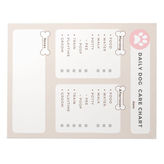 犬の気にチャート、犬の雑用リスト、ペットのケアチャート ノートパッド (正面)