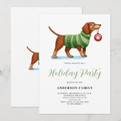 犬の水彩画クリスマスホリデーパーティー 招待状 (正面/裏面)