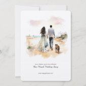 犬の水色のテンプレート結婚式の招待とカップル 招待状 (裏面)