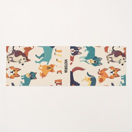 犬の水色のパターカスタムン ヨガマット (正面(横))