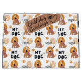 犬の漫画のシ図解入りの、写真付きのームレスパターン ラージペーパーバッグ (正面)