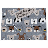 犬の漫画の顔図解入りの、写真付きののシームレスなパターン ラージペーパーバッグ (正面)