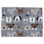 犬の漫画の顔図解入りの、写真付きののシームレスなパターン ラージペーパーバッグ (裏面)