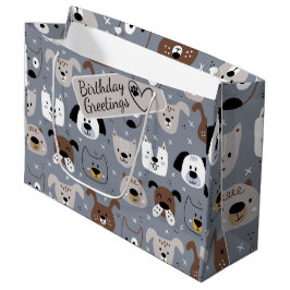 犬の漫画の顔図解入りの、写真付きののシームレスなパターン ラージペーパーバッグ