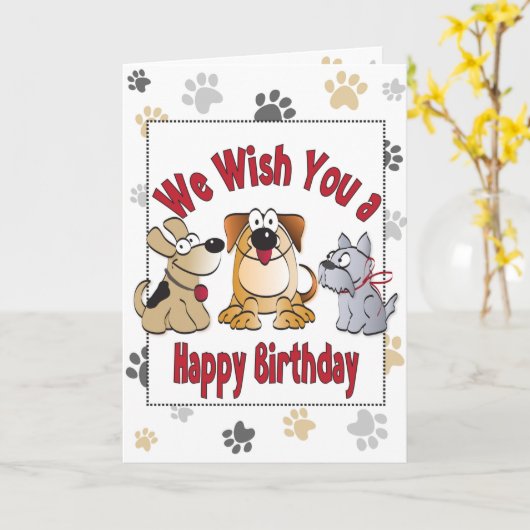 犬の漫画ハッピーバースデーカード カード (黄色い花)