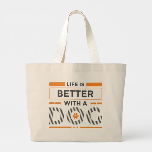 犬の灰色とオレンジの方が人生モダンは好い ラージトートバッグ (裏面)