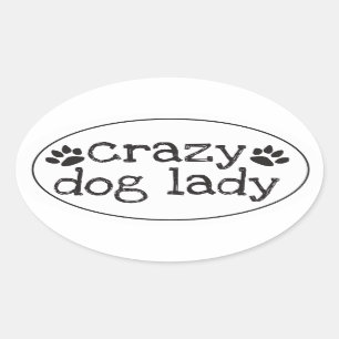 犬の熱狂する女性ステッカー 楕円形シール