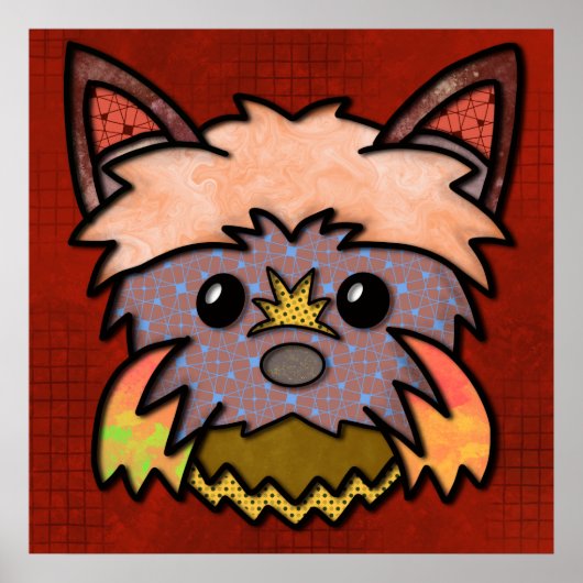 犬の熱狂する顔とカラフル、抽象芸術パターン ポスター (正面)