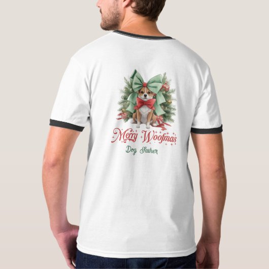 犬の父のスクリプトとキュートなクリスマスコルギ Tシャツ (裏面)