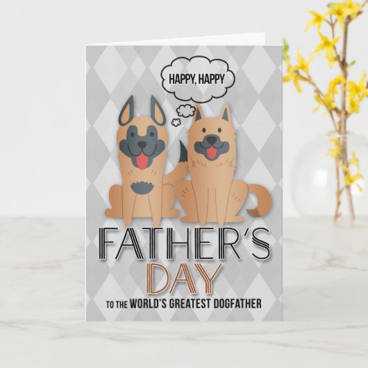 犬の父の日のかわいい漫画アーガイルと カード (黄色い花)
