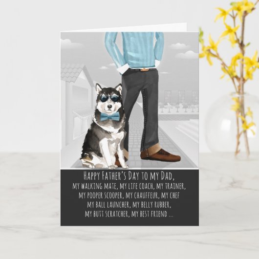 犬の父の日のマラムテおもしろい カード (黄色い花)