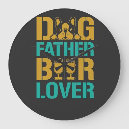 犬の父 ビール愛好家 ラージ壁時計 (正面)